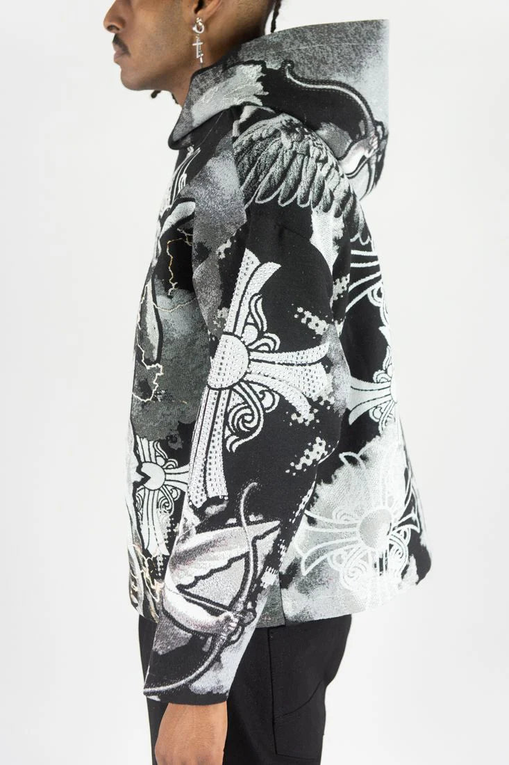 Rebel Minds Cross Angel Rhinestone Tapestry Hoodie