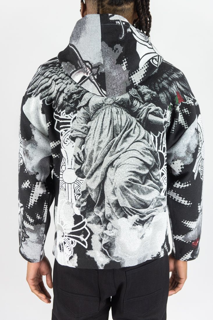 Rebel Minds Cross Angel Rhinestone Tapestry Hoodie