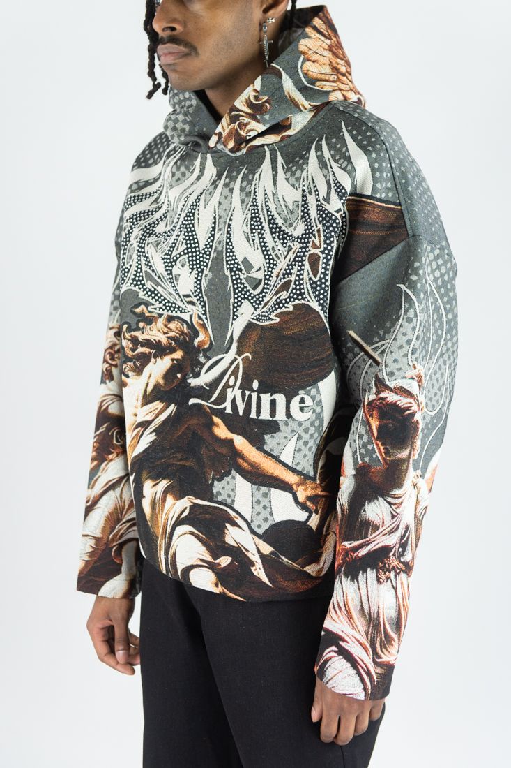 Rebel Minds Rhinestone Heaven Tapestry Charcoal Hoodie