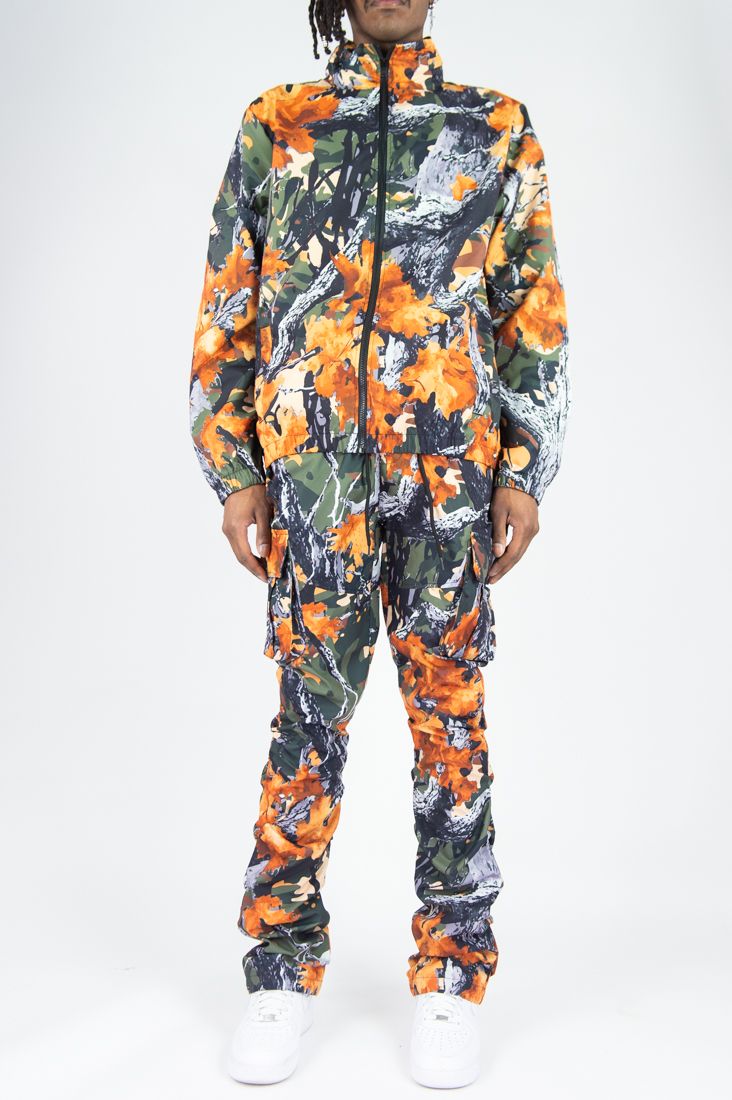 Rebel Minds Camo Nylon Cargo Stacked Jogger Forest