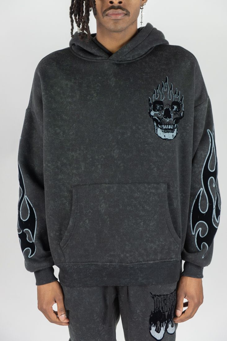 Rebel Minds Flame Skull Acid Wash Hoodie Multi Colors