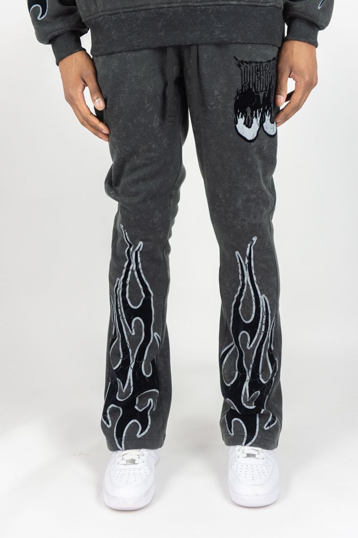 Rebel Minds Flame Scull Acid Wash Stacked Jogger Multi Colors
