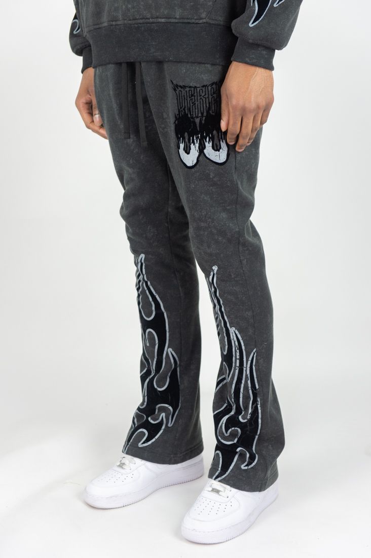Rebel Minds Flame Scull Acid Wash Stacked Jogger Multi Colors