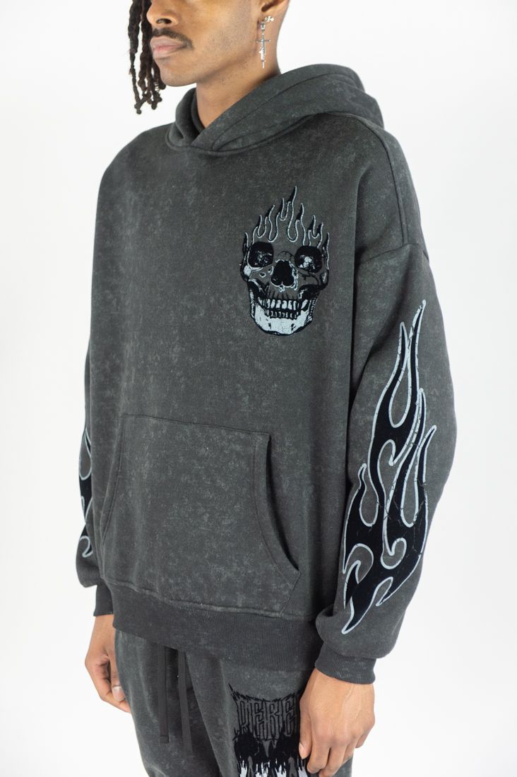 Rebel Minds Flame Skull Acid Wash Hoodie Multi Colors