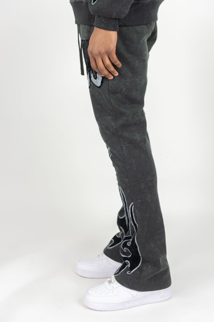 Rebel Minds Flame Scull Acid Wash Stacked Jogger Multi Colors