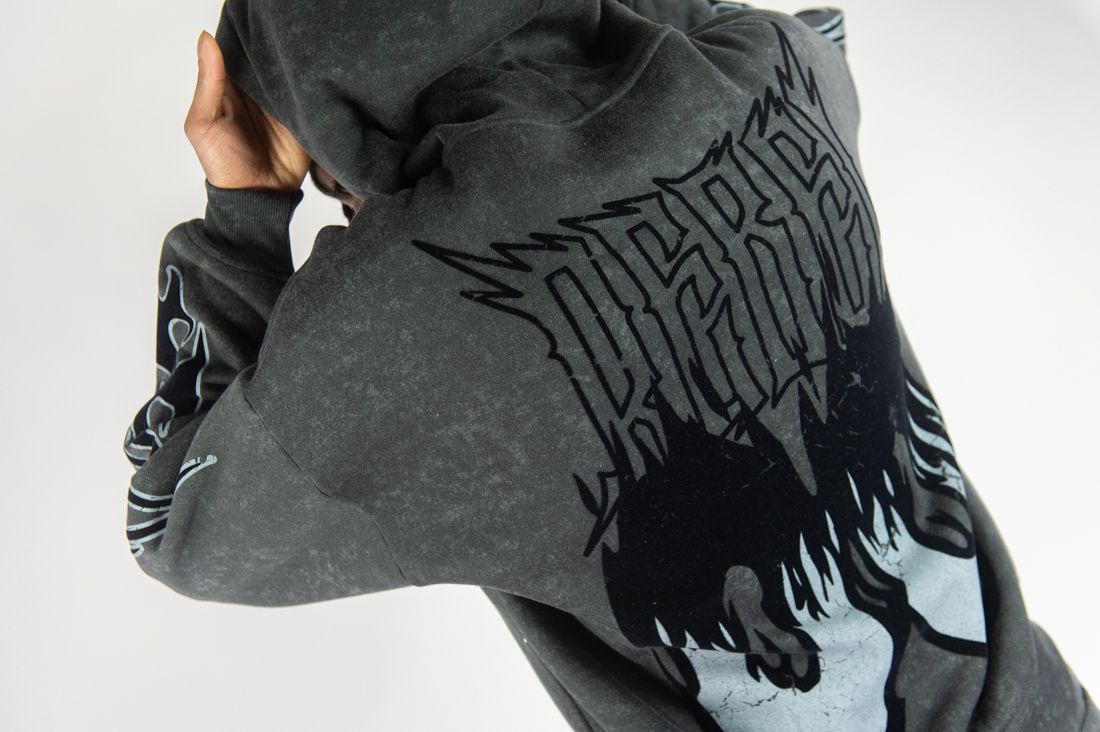 Rebel Minds Flame Skull Acid Wash Hoodie Multi Colors