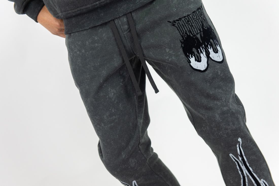 Rebel Minds Flame Scull Acid Wash Stacked Jogger Multi Colors