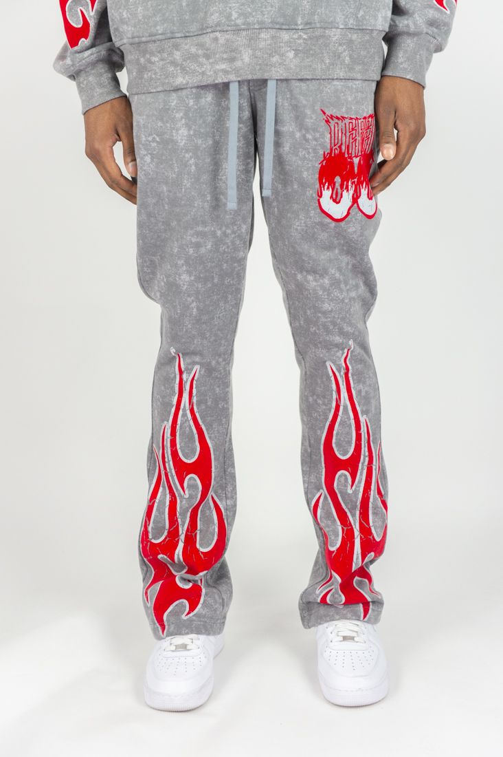 Rebel Minds Flame Scull Acid Wash Stacked Jogger Multi Colors
