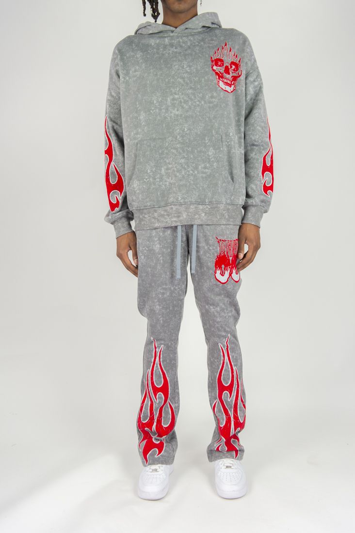 Rebel Minds Flame Scull Acid Wash Stacked Jogger Multi Colors