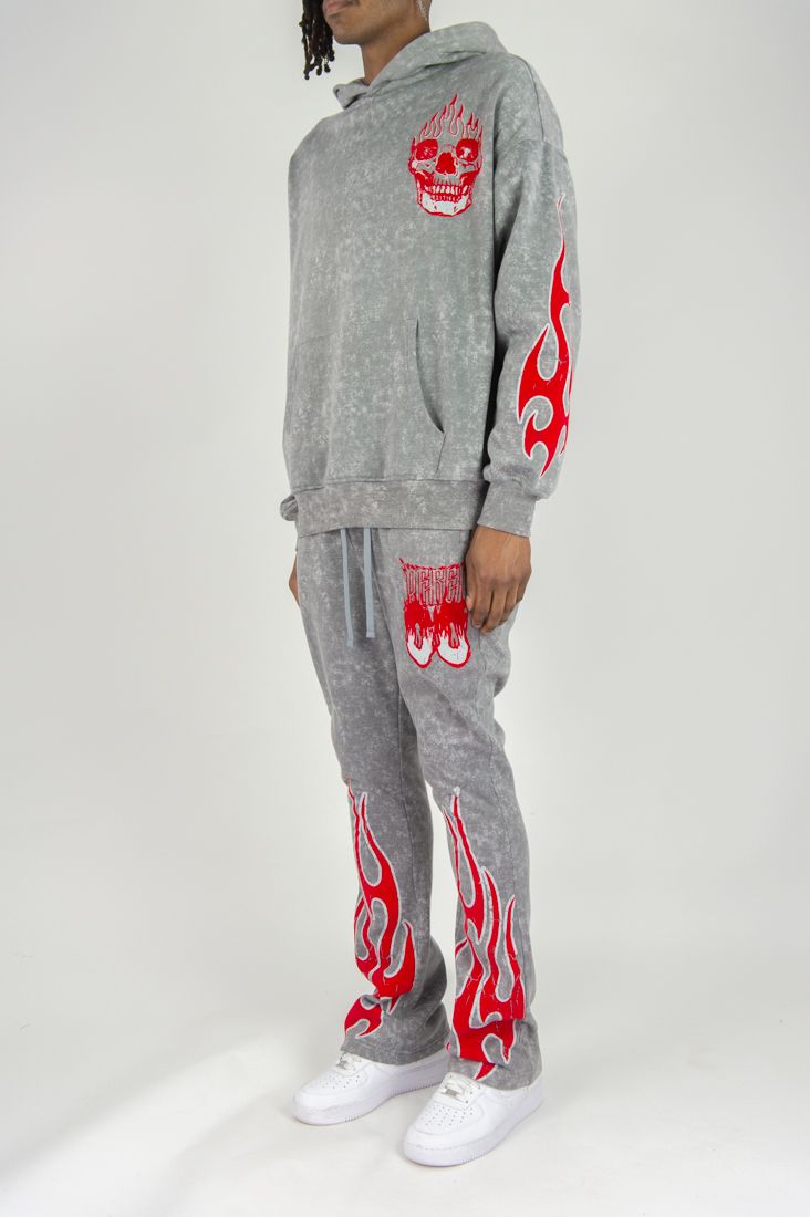 Rebel Minds Flame Scull Acid Wash Stacked Jogger Multi Colors