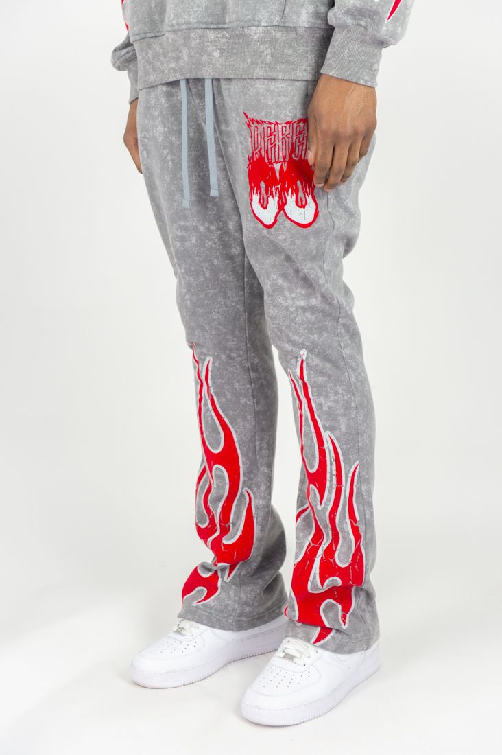 Rebel Minds Flame Scull Acid Wash Stacked Jogger Multi Colors