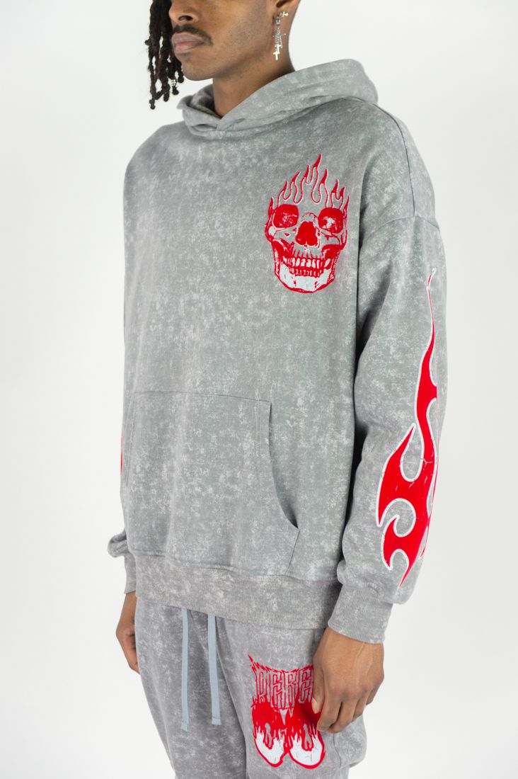 Rebel Minds Flame Skull Acid Wash Hoodie Multi Colors