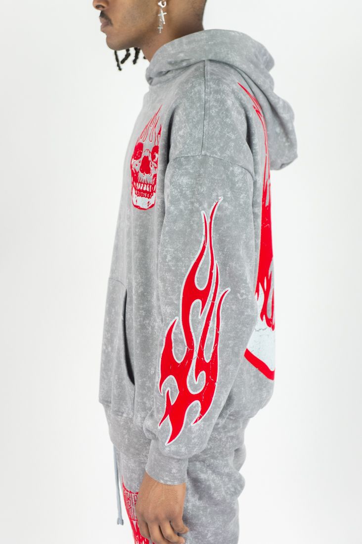 Rebel Minds Flame Skull Acid Wash Hoodie Multi Colors