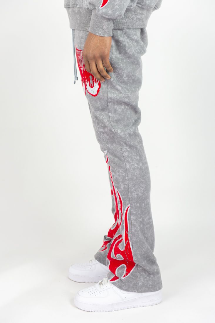 Rebel Minds Flame Scull Acid Wash Stacked Jogger Multi Colors
