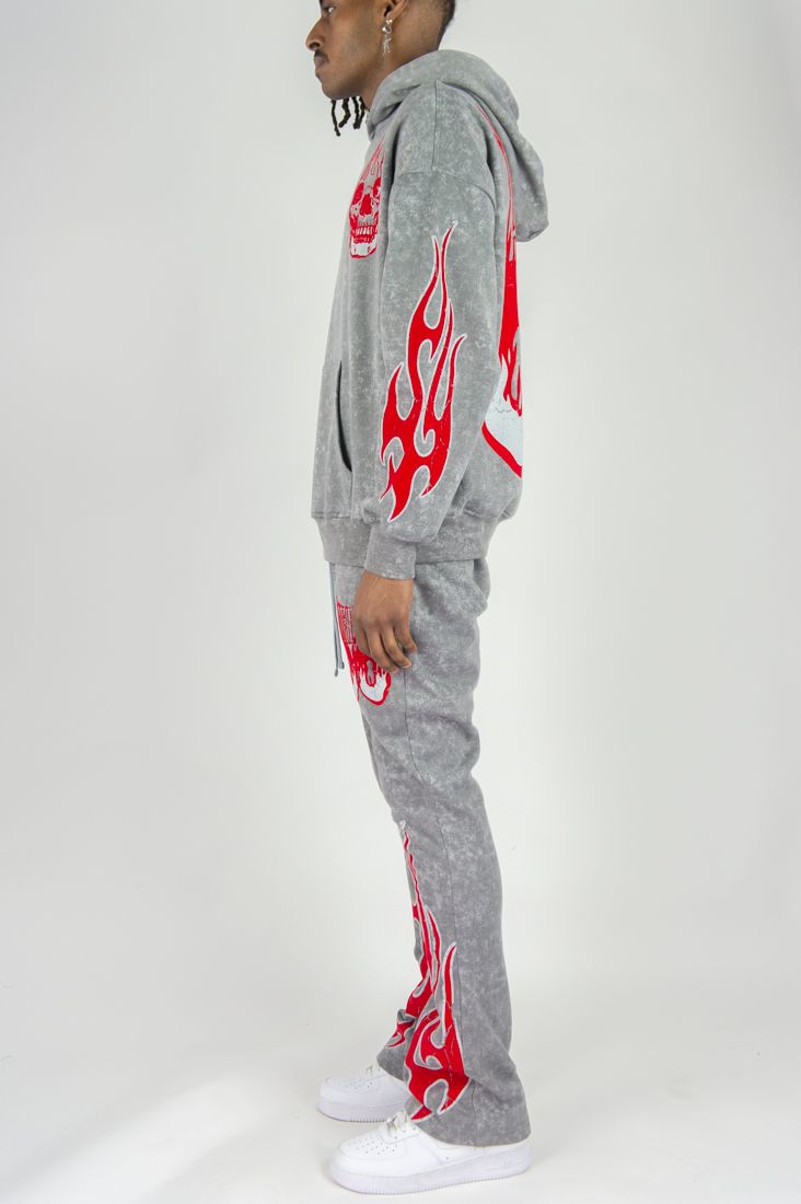 Rebel Minds Flame Skull Acid Wash Hoodie Multi Colors