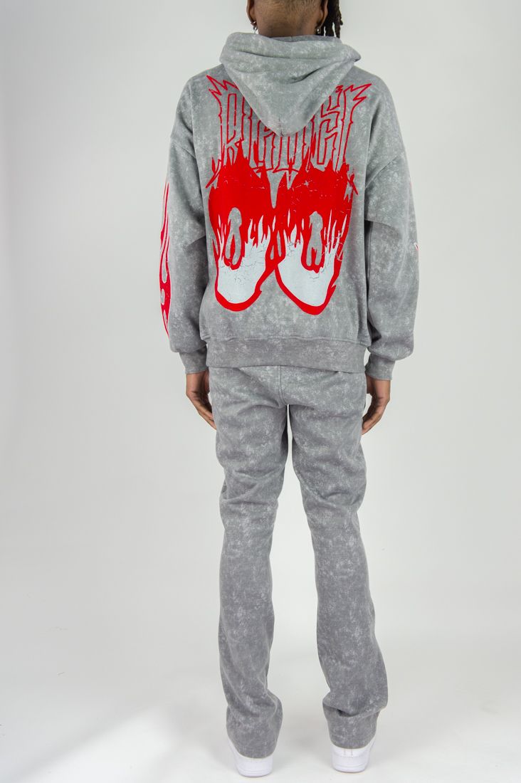 Rebel Minds Flame Skull Acid Wash Hoodie Multi Colors