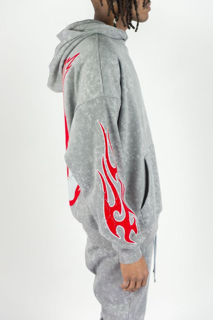 Rebel Minds Flame Skull Acid Wash Hoodie Multi Colors