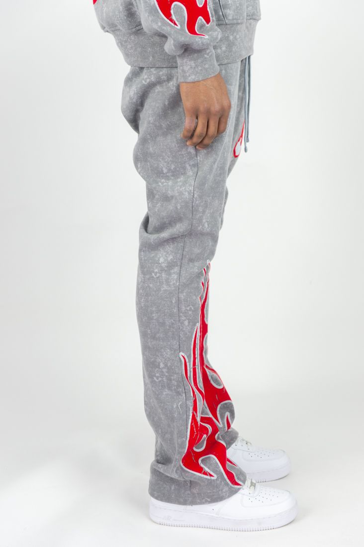 Rebel Minds Flame Scull Acid Wash Stacked Jogger Multi Colors