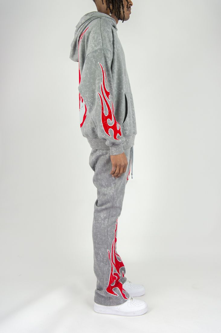 Rebel Minds Flame Scull Acid Wash Stacked Jogger Multi Colors