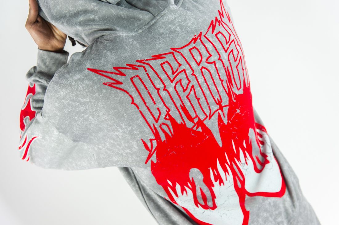 Rebel Minds Flame Skull Acid Wash Hoodie Multi Colors