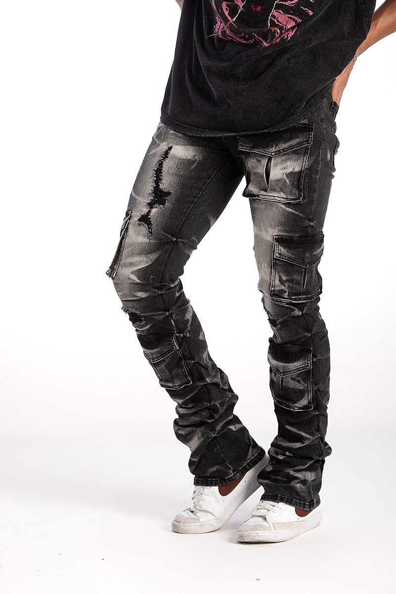 Kindred Stacked Cargo Utility Wax Smoked Jeans Multi Colors