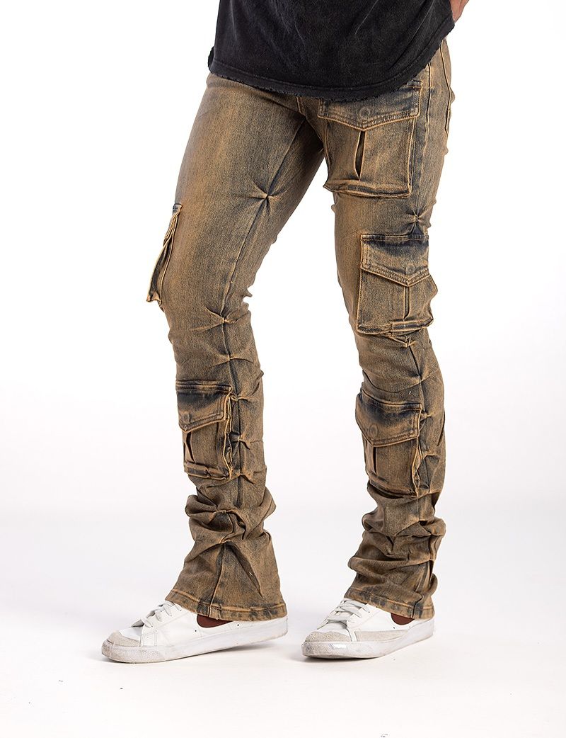 Kindred Stacked Cargo Utility Wax Smoked Jeans Multi Colors