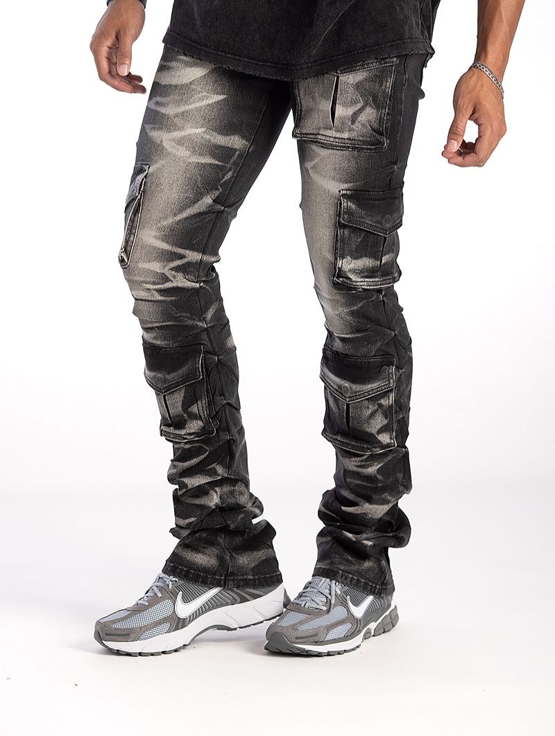 Kindred Stacked Cargo Utility Wax Smoked Jeans Multi Colors