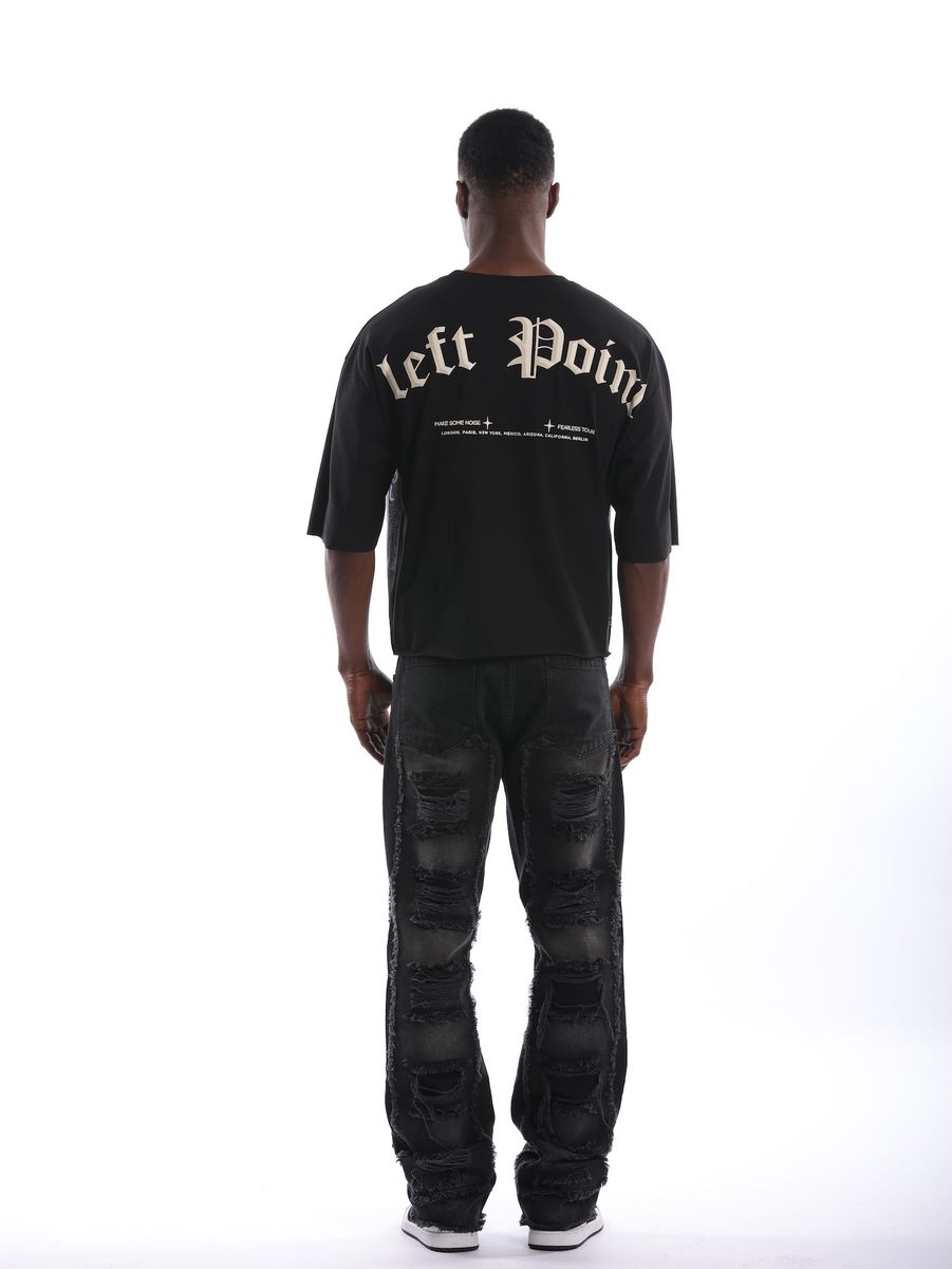 Left Point Skeleton Crystal Over Sized T- Shirt Black