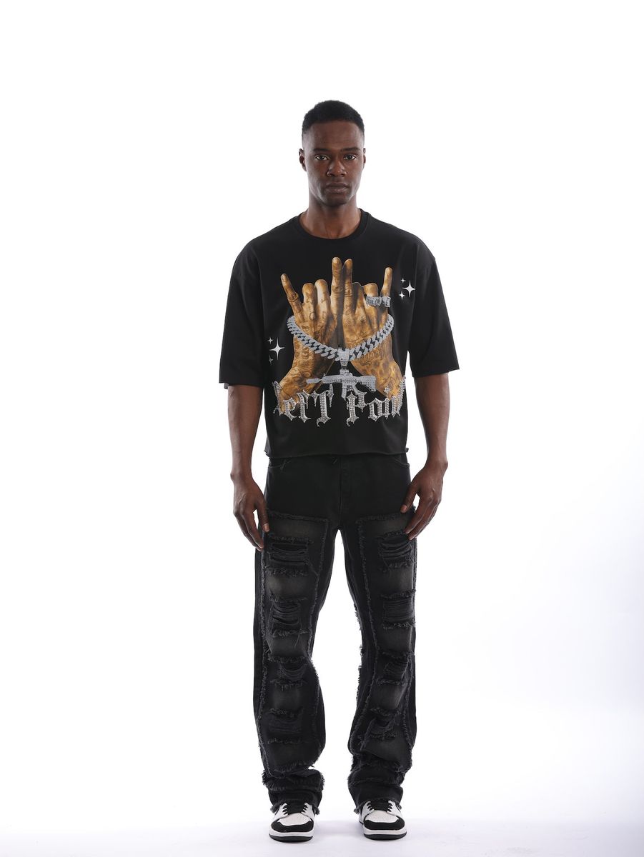 Left Point Made From Culture Stud Cropped T- Shirt Black