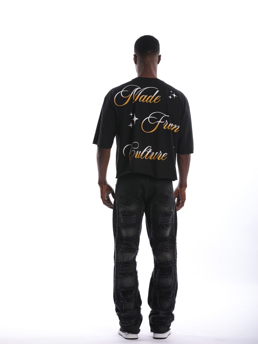 Left Point Made From Culture Stud Cropped T- Shirt Black