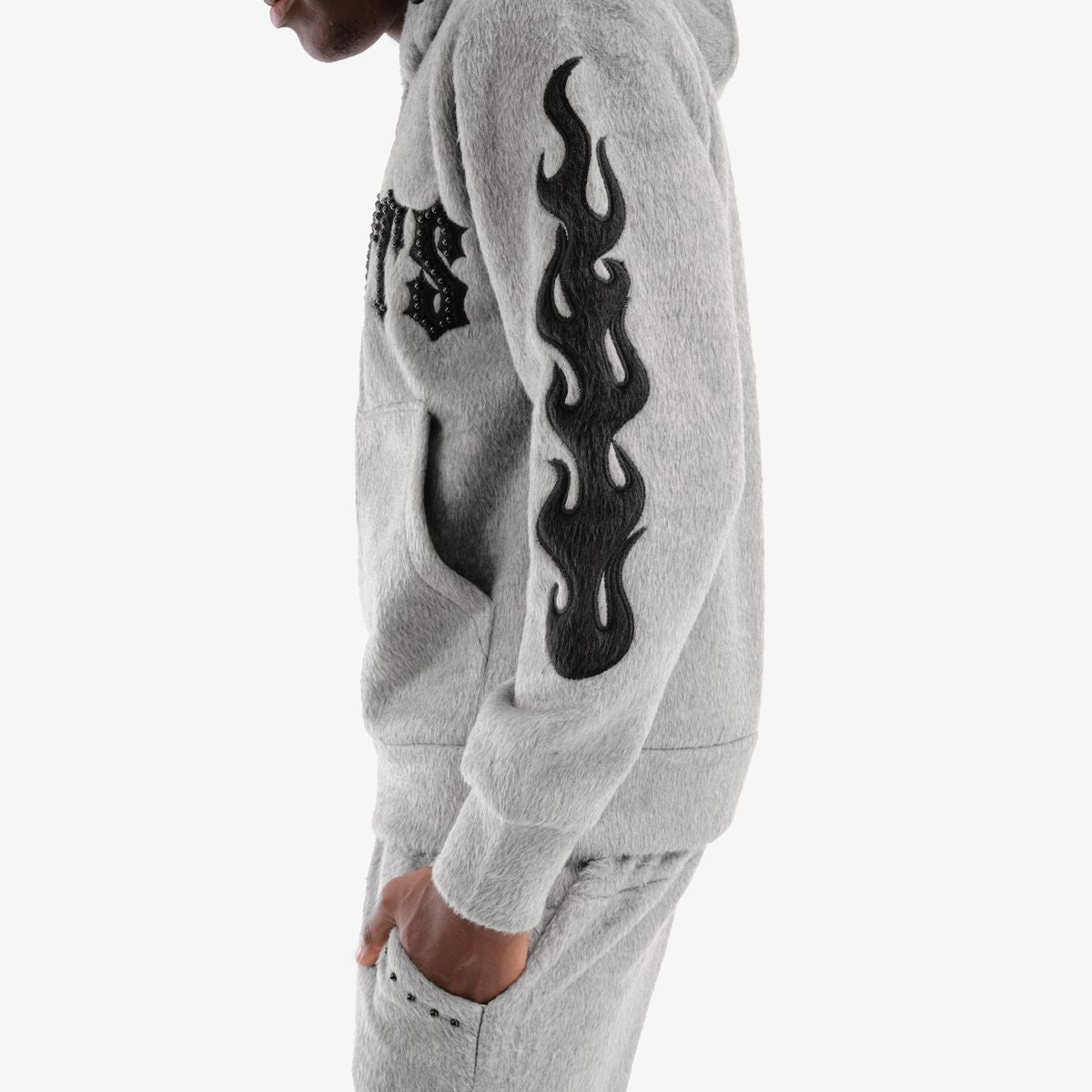 Copper Rivet Mohair Saints Embroidery Full Zip Hoodie Multi Colors