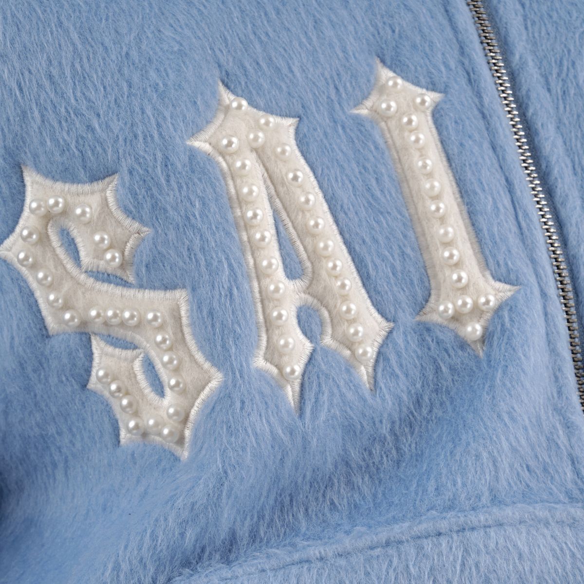 Copper Rivet Mohair Saints Embroidery Full Zip Hoodie Multi Colors