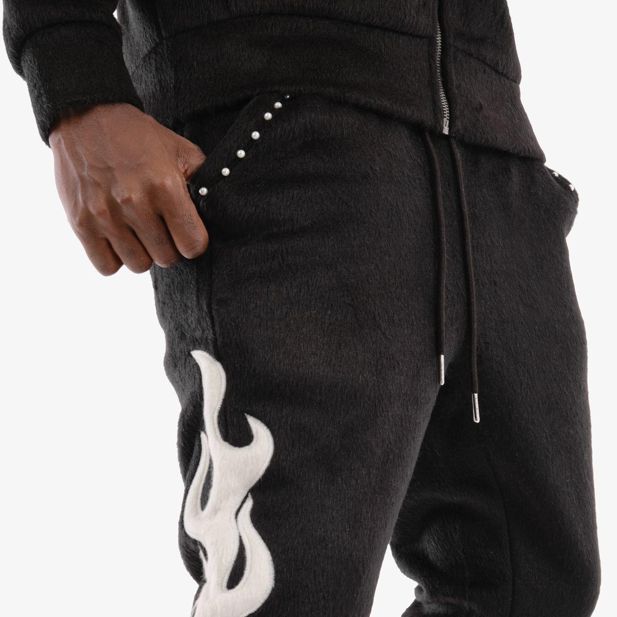 COPPER RIVET MOHAIR EMBROIDERY STACKED SWEATPANTS MULTI COLORS