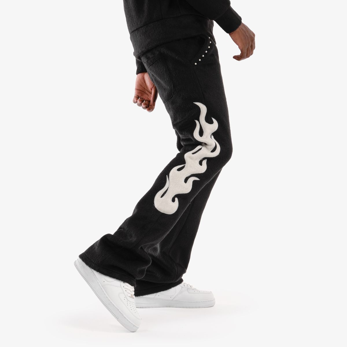 COPPER RIVET MOHAIR EMBROIDERY STACKED SWEATPANTS MULTI COLORS