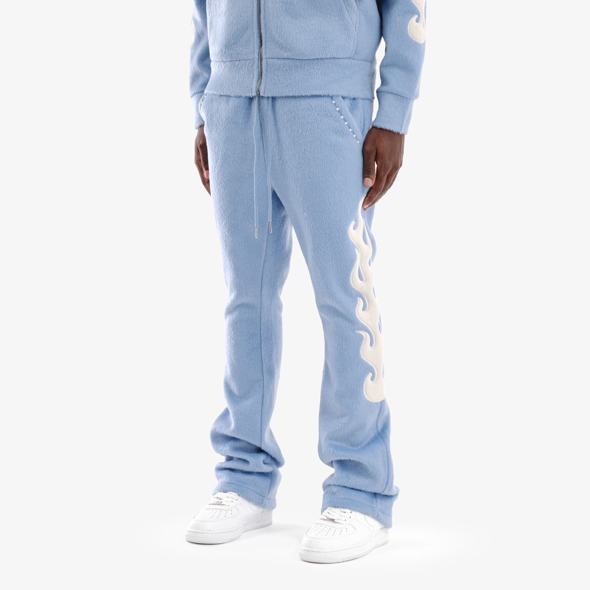 COPPER RIVET MOHAIR EMBROIDERY STACKED SWEATPANTS MULTI COLORS