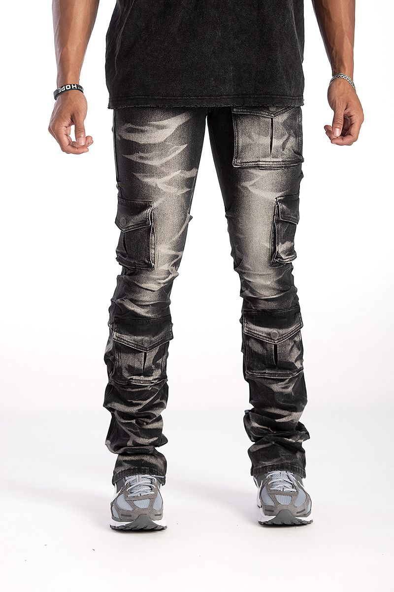 Kindred Stacked Cargo Utility Wax Smoked Jeans Multi Colors