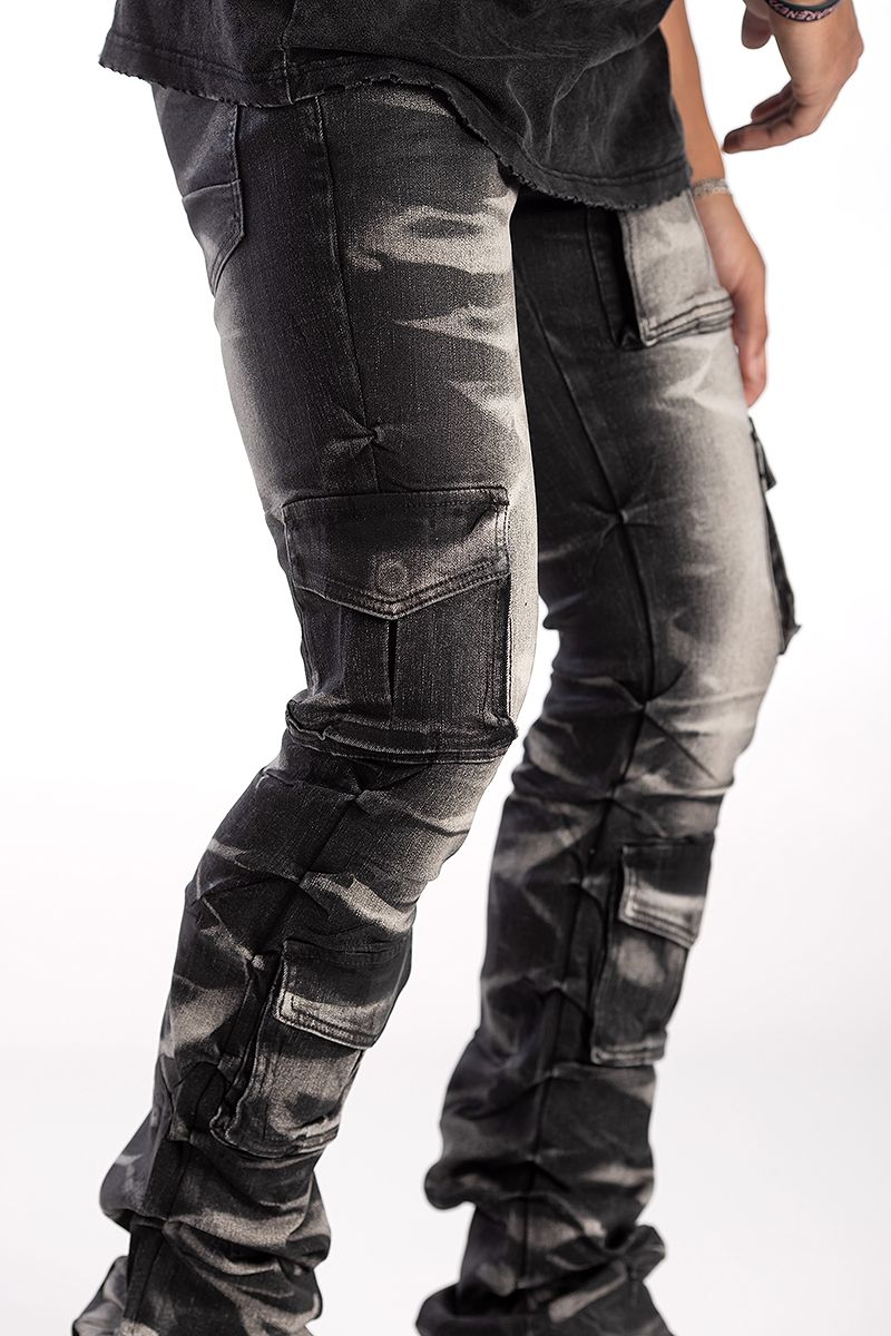 Kindred Stacked Cargo Utility Wax Smoked Jeans Multi Colors