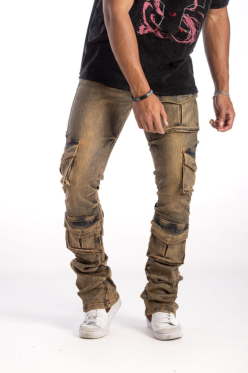 Kindred Stacked Cargo Utility Wax Smoked Jeans Multi Colors