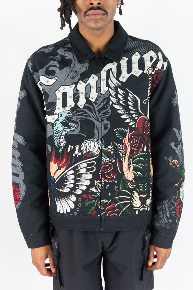 Rebel Minds Rhinestone Conquer Tapestry Jacket