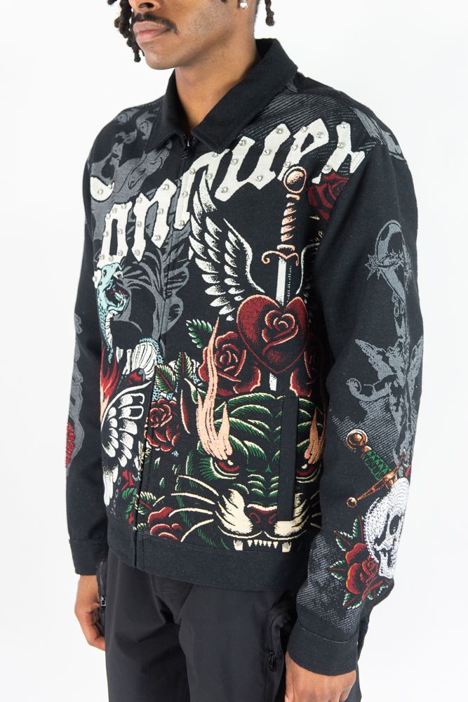 Rebel Minds Rhinestone Conquer Tapestry Jacket