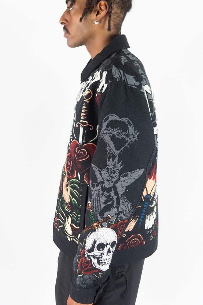 Rebel Minds Rhinestone Conquer Tapestry Jacket