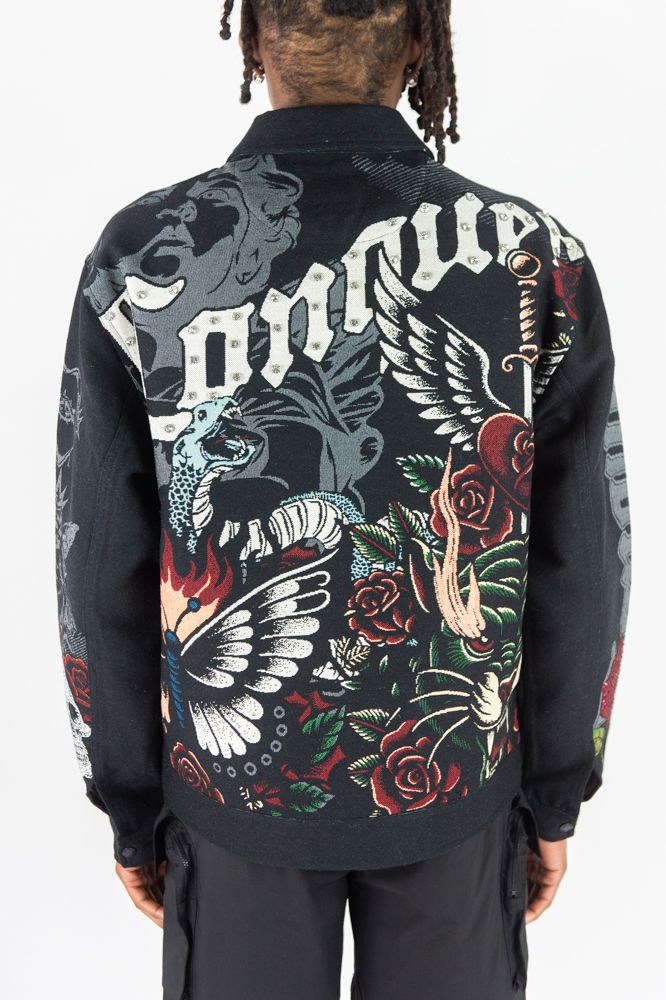 Rebel Minds Rhinestone Conquer Tapestry Jacket