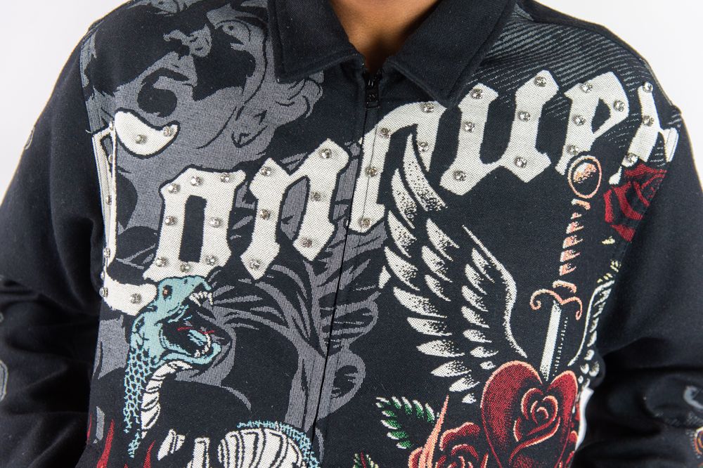 Rebel Minds Rhinestone Conquer Tapestry Jacket