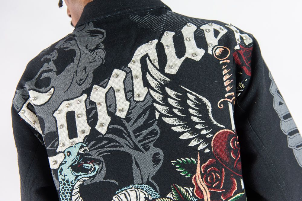 Rebel Minds Rhinestone Conquer Tapestry Jacket