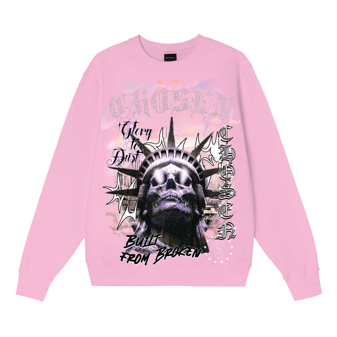 Forty Skull Rhinestone Crewneck Fleece Sweatshirt Multi Colors