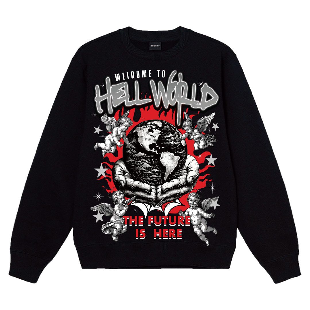 Forty Hell World Crewneck Fleece Sweatshirt Black