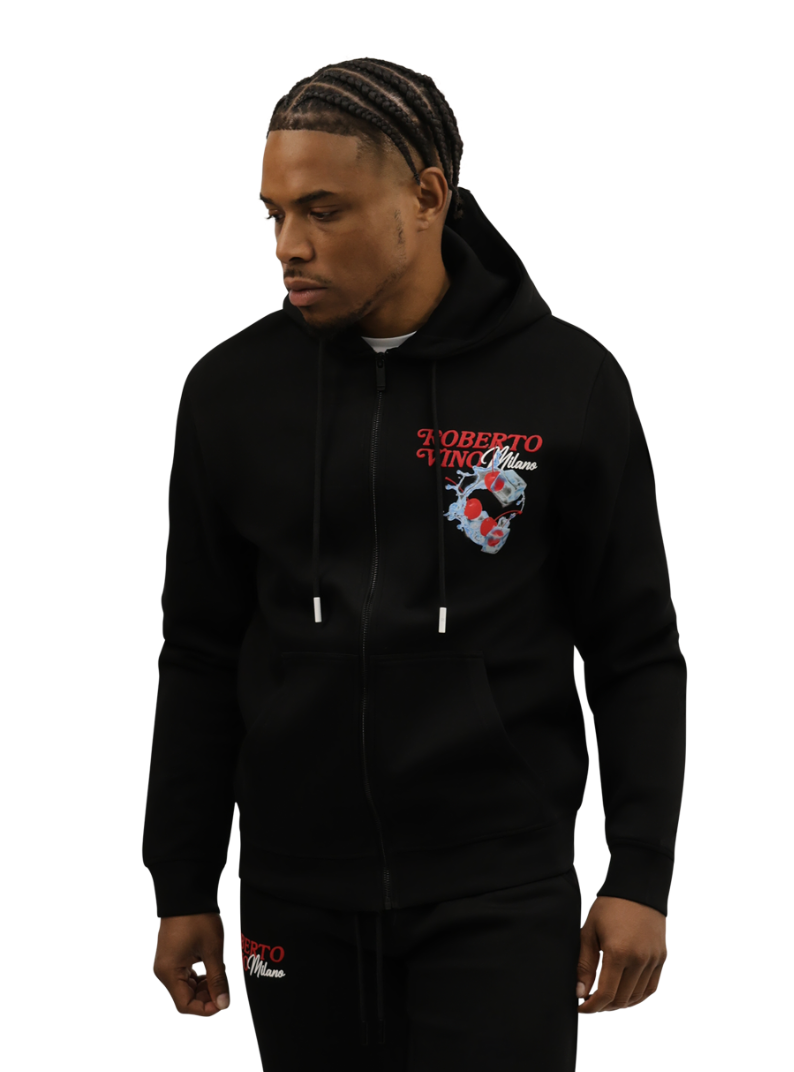 Roberto Vino Milano Fresh Cherry Zip Up Hoodie Black