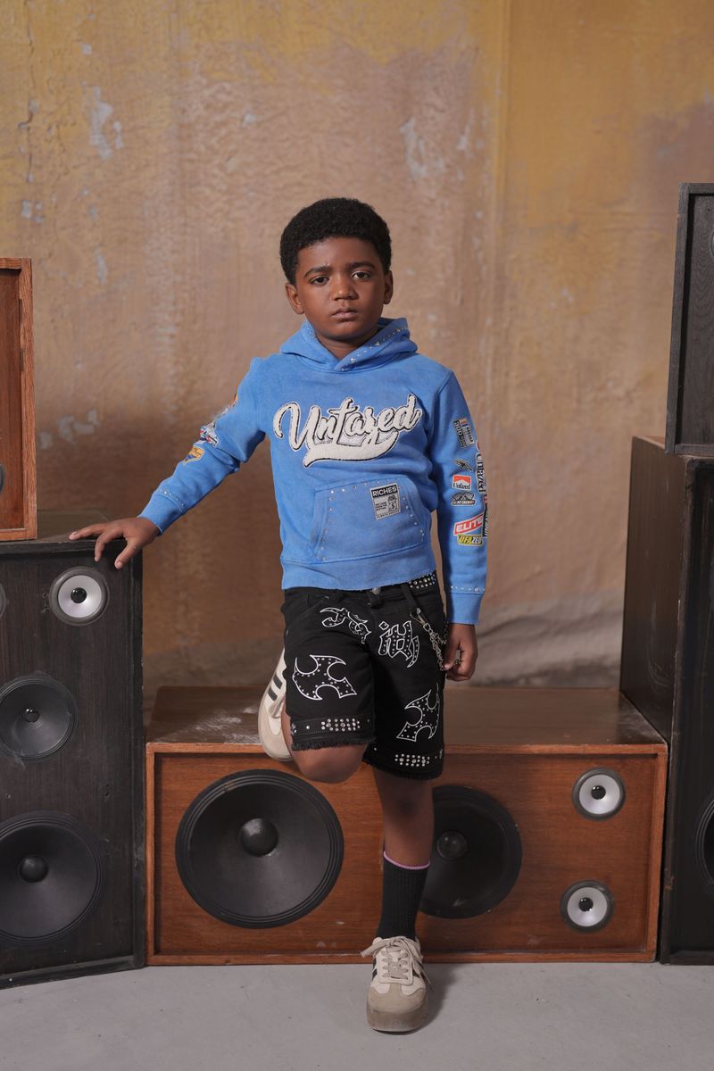 Elite Kids Faith Embellished Double Waist Rhinestones Chain Baggy Short