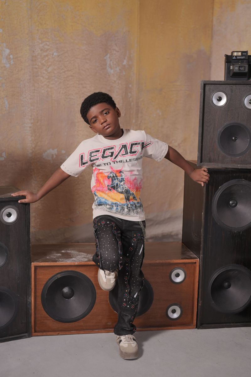 Elite Kids Legends Washed Heavy Embellished Kids T-Shirt Multi Colors