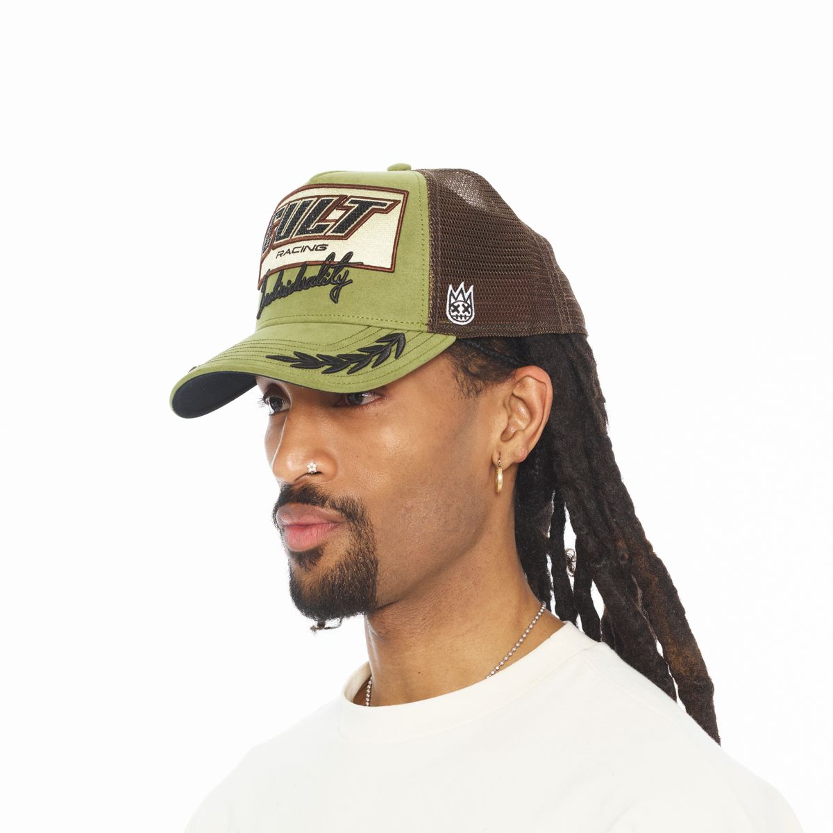 Cult Of Individuality Mesh Back Cult Racing Trucker Hat Olive